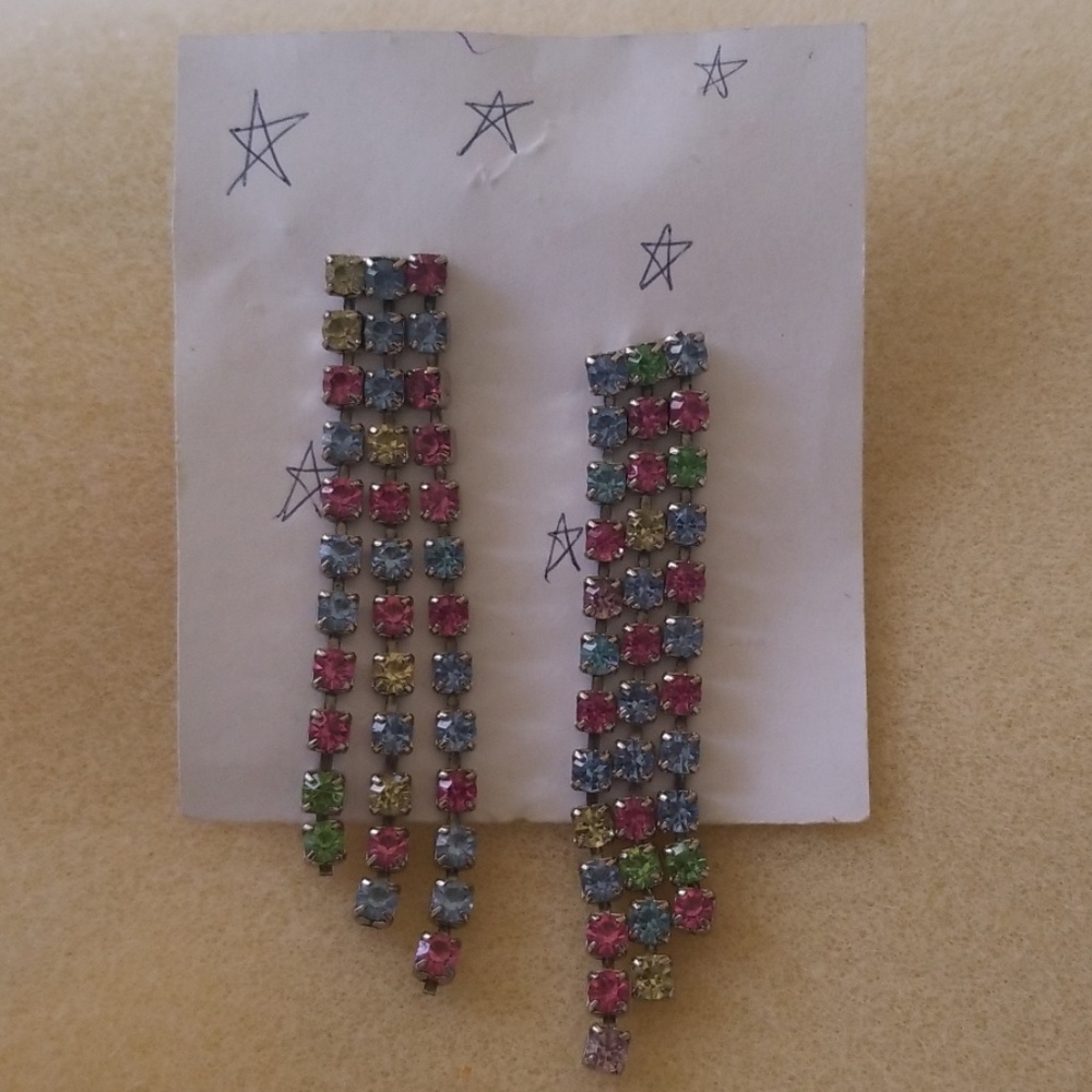 Rhinestones Easter Colored Tassle Stud Earrings - image 2